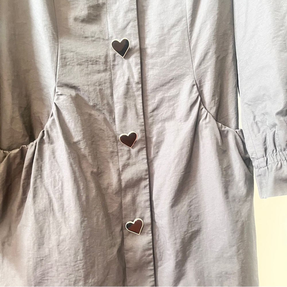 Betsey Johnson Black Trench Coat with Heart Buttons - Picture 11 of 13